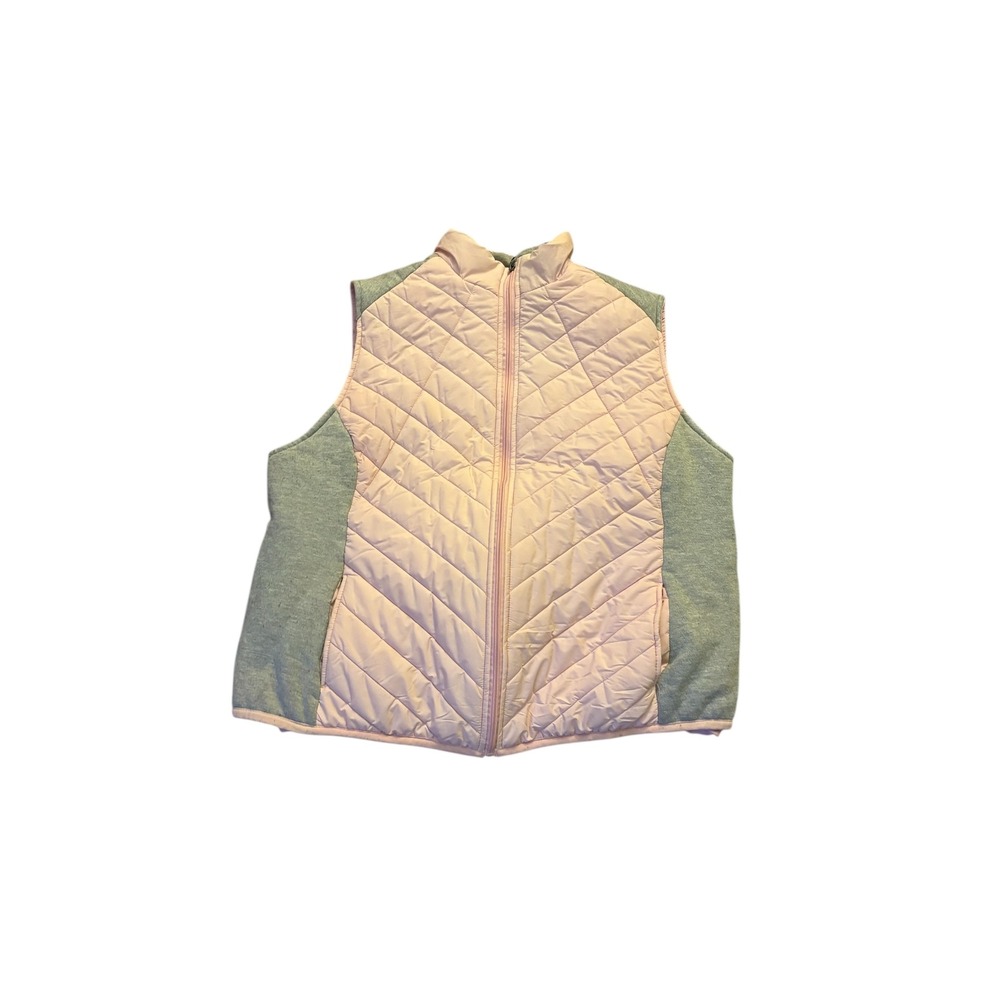 Avon Quilted Pink Grey Breast Cancer Awareness Full Zip Puffer Vest